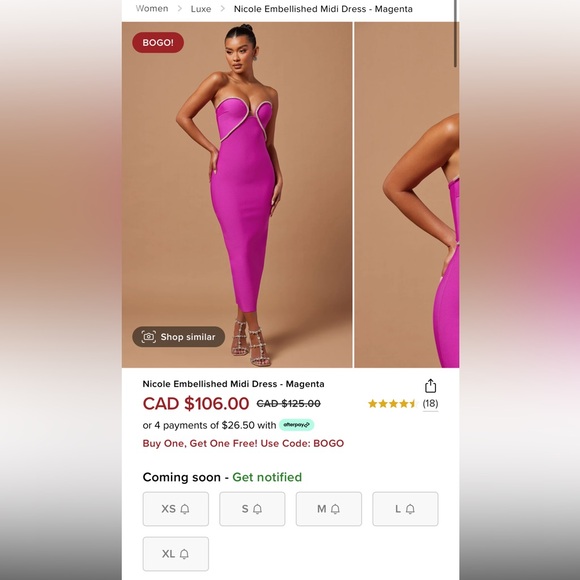 Fashion Nova - Nova Luxe magenta midi bandage dress. Size XS. Worn once. - Picture 4 of 9